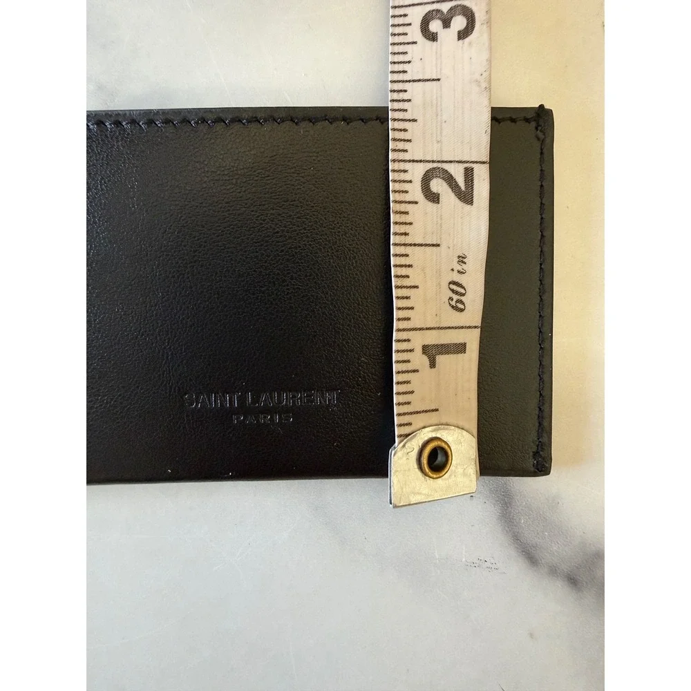 YSL Saint Laurent Paris Leather Card Holder Black Mirror Case Business Luxury